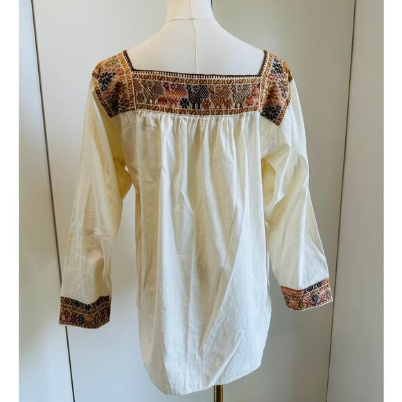 Vintage 70s Peasant Blouse Boho Hand Embroidered Cotton Folk Festival Shirt SZ M - Picture 3 of 13